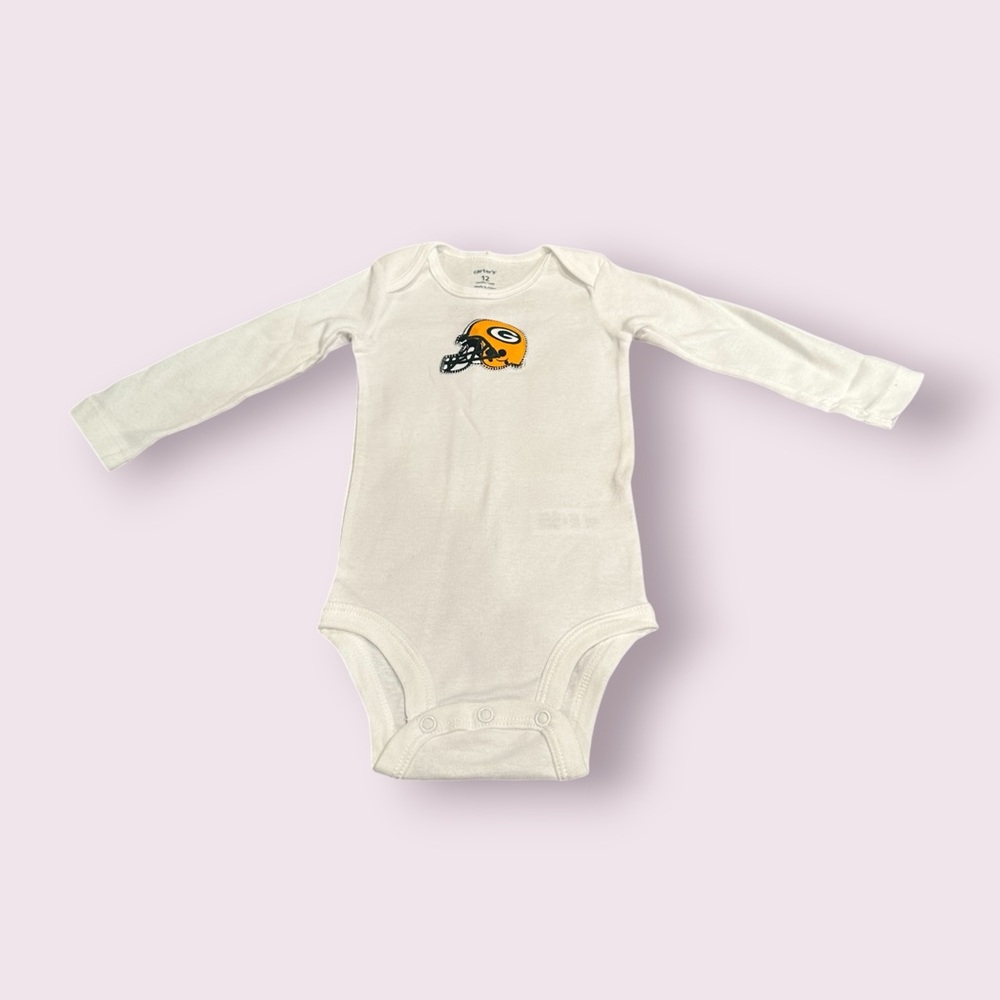 Carters Infant Long Sleeve White One Piece With Green Bay Packers Embroidered